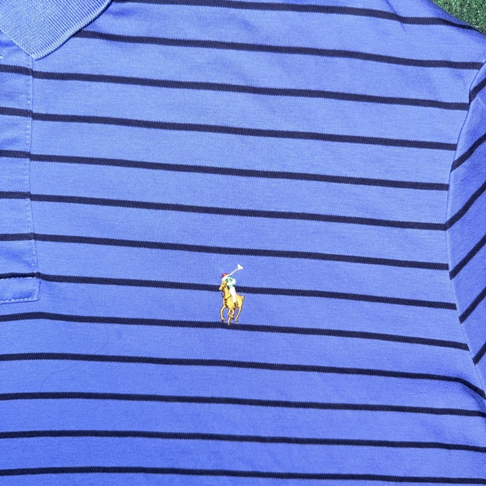 Men's Ralph Lauren Blue Stripe Polo Shirt Pima Soft Size XL Z8 - Picture 2 of 6